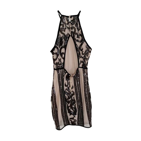 Privy Nude Illusion Black Sequin Bodycon Halter Style Dress Small - Picture 3 of 6